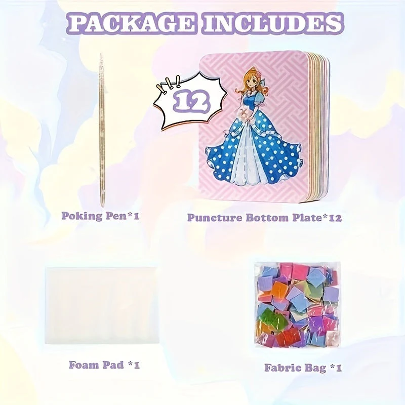 12Stück Prinzessin Board Aufkleber Stoff Poke Kunst DIY Kit - Image 5