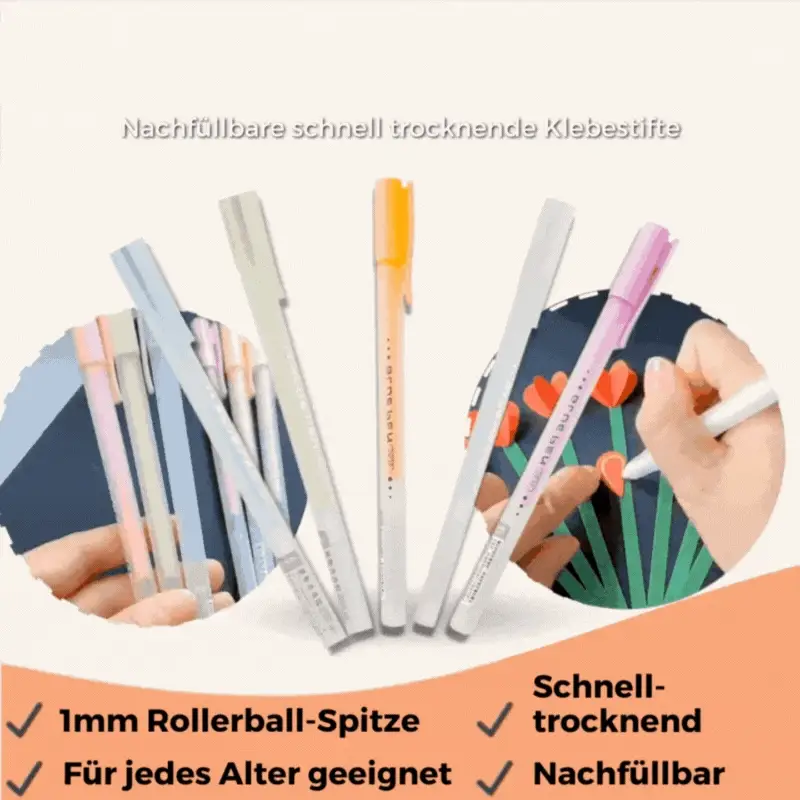 GluePen | 3+3 GRATIS | Präzisionsklebstoff Nachfüllbare Klebestifte mit Rollerspitze |