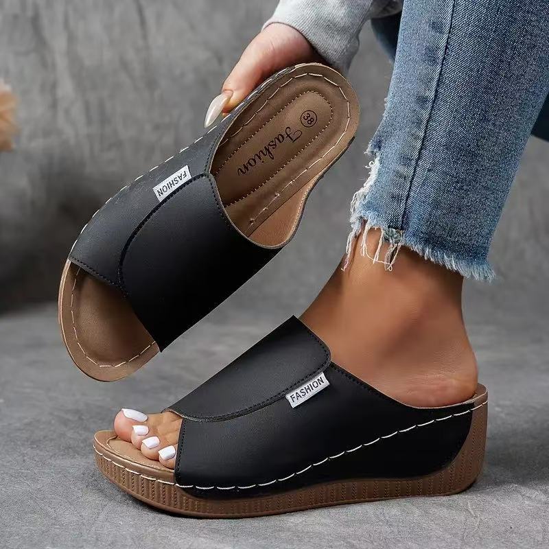 Bequeme Slides mit Fußgewölbeunterstützung – Einfarbige Damensandalen – Atmungsaktiv - Image 14