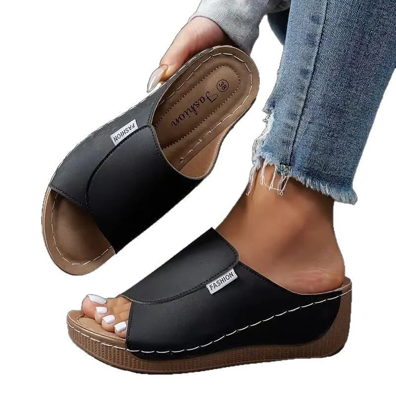 Bequeme Slides mit Fußgewölbeunterstützung – Einfarbige Damensandalen – Atmungsaktiv - Image 5