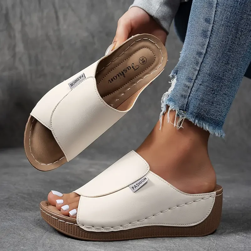 Bequeme Slides mit Fußgewölbeunterstützung – Einfarbige Damensandalen – Atmungsaktiv - Image 7