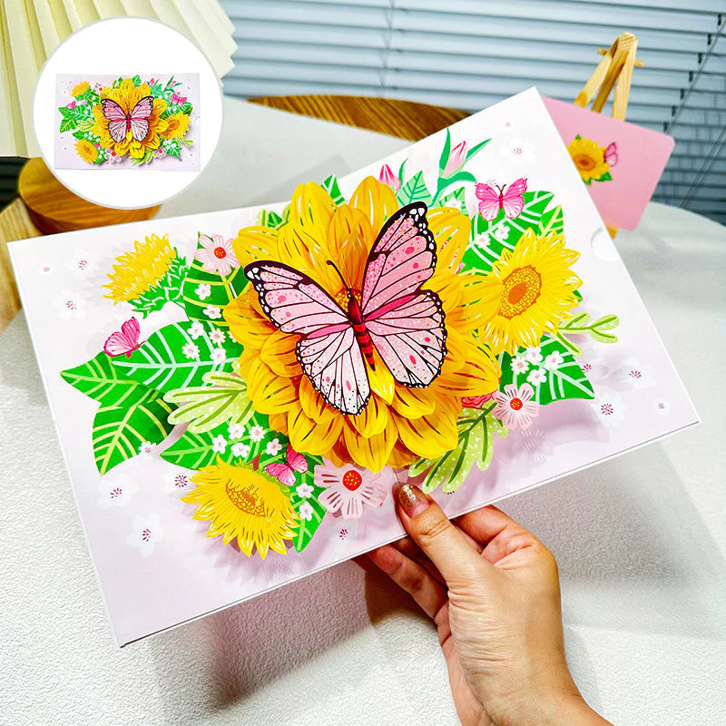 BloomLux Handgemachte 3D‑Blumen-Grußkarte | 1+2 GRATIS