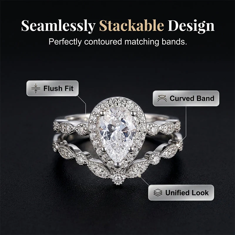 Claire – Vintage Birnenförmiges Zirkon Zweiteiliges Ring-Set - Image 5
