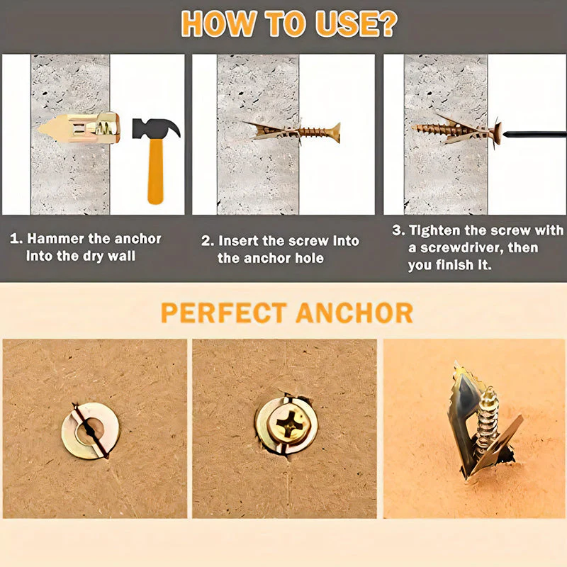 FixSecure  - Spreizdübel für Trockenbau + hochfeste Zinkschrauben (100er-Pack) - Image 6