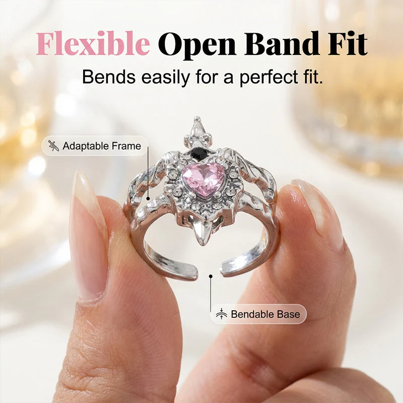 Jina – Gothic-Romanze Herzring mit verstellbarem Band - Image 3