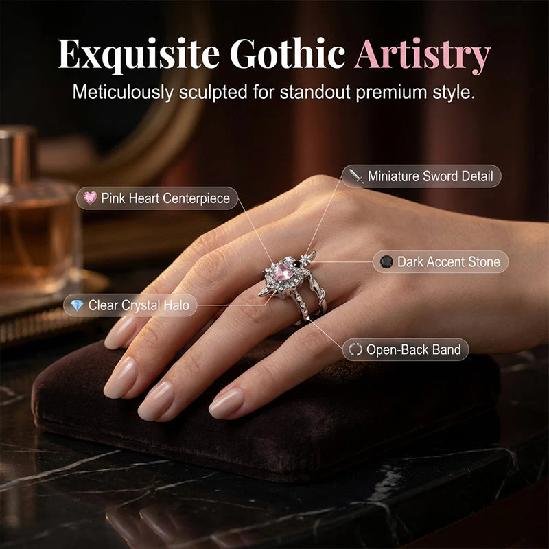 Jina – Gothic-Romanze Herzring mit verstellbarem Band - Image 5