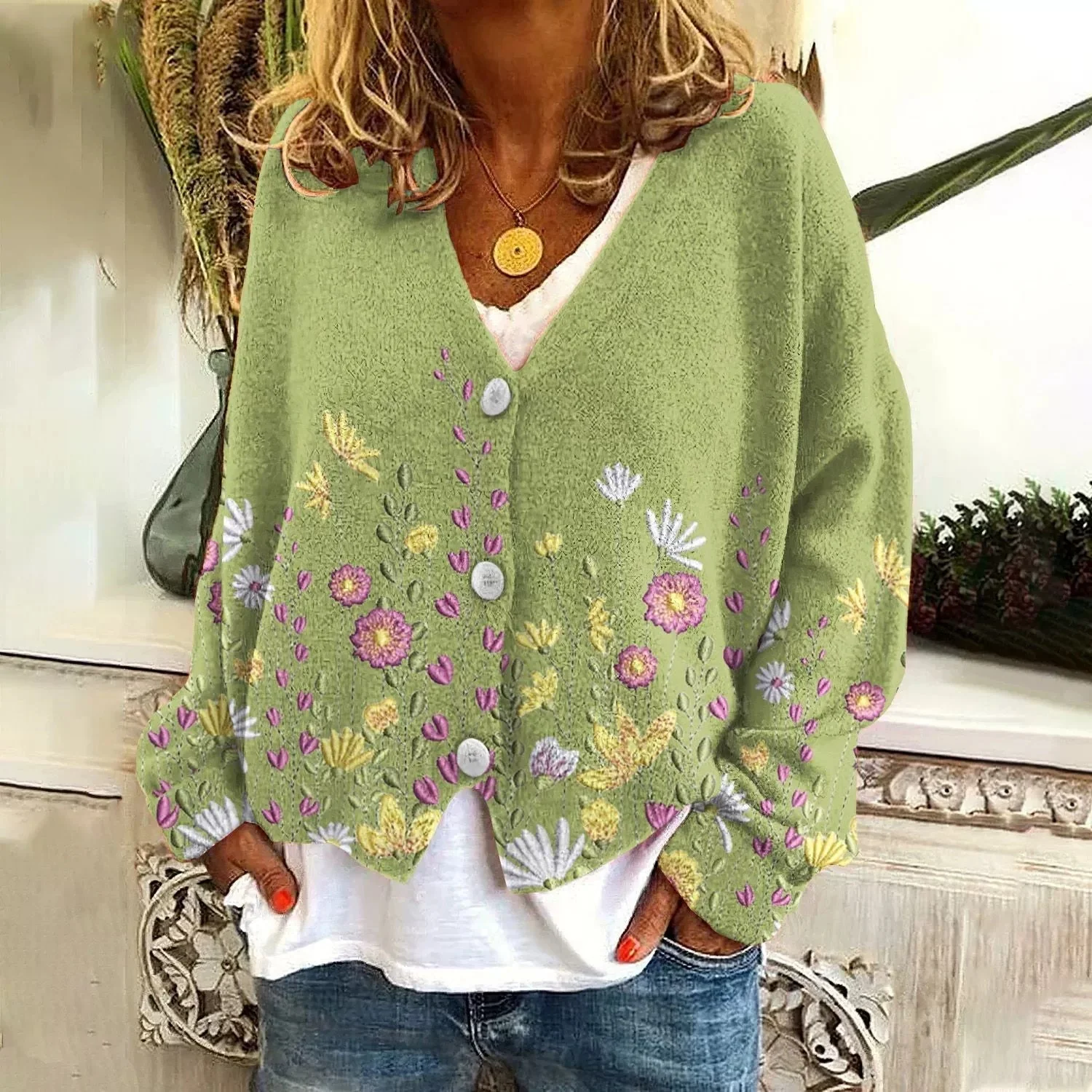 Knittella – Damen Strick-Cardigan mit Print & Knopfleiste - Image 7
