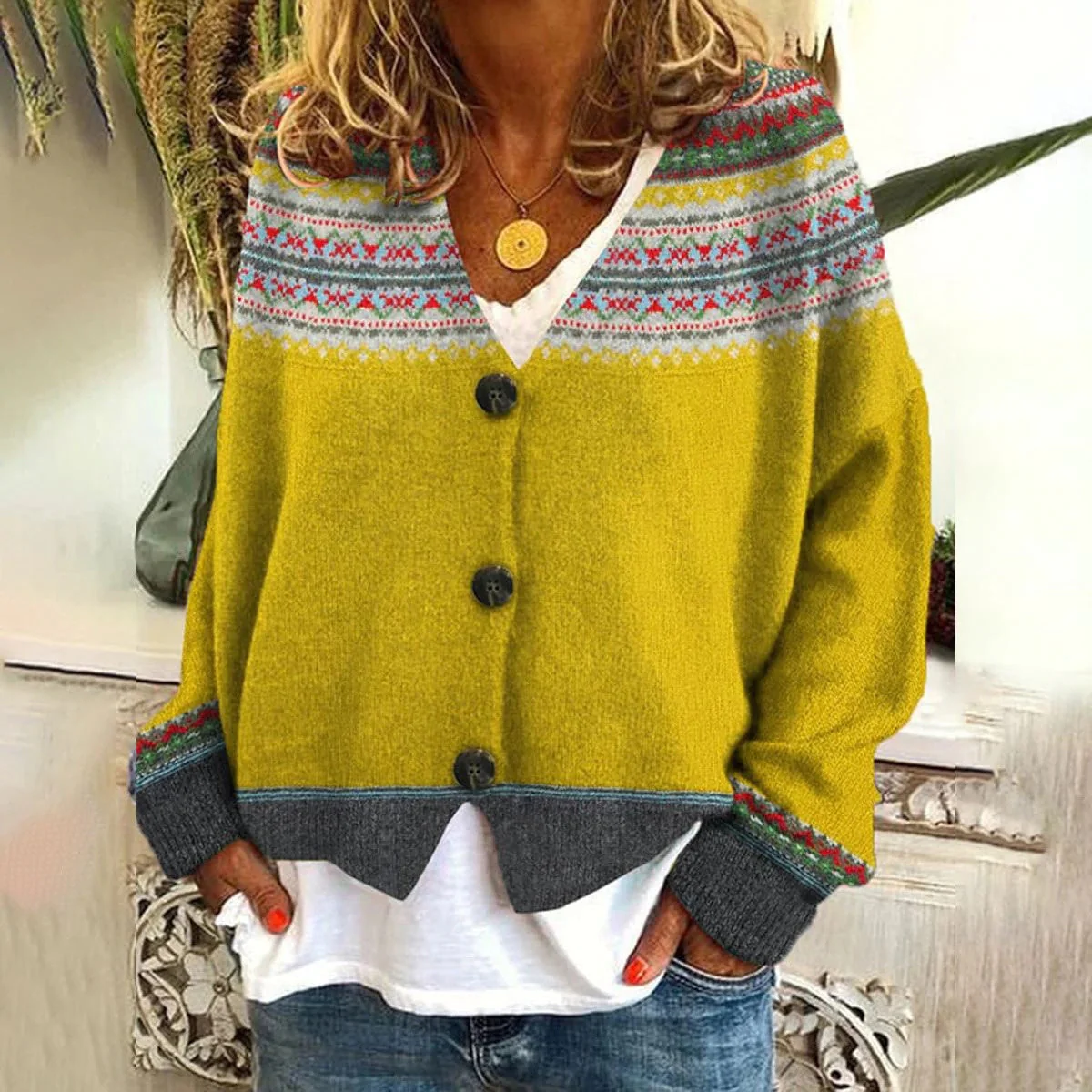 Knittella – Damen Strick-Cardigan mit Print & Knopfleiste - Image 8