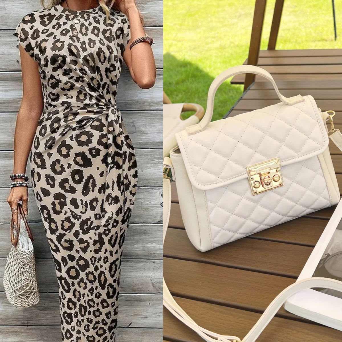 Leoparden-gestreiftes Maxikleid mit Farbblock und verstellbarer Taille - Image 19