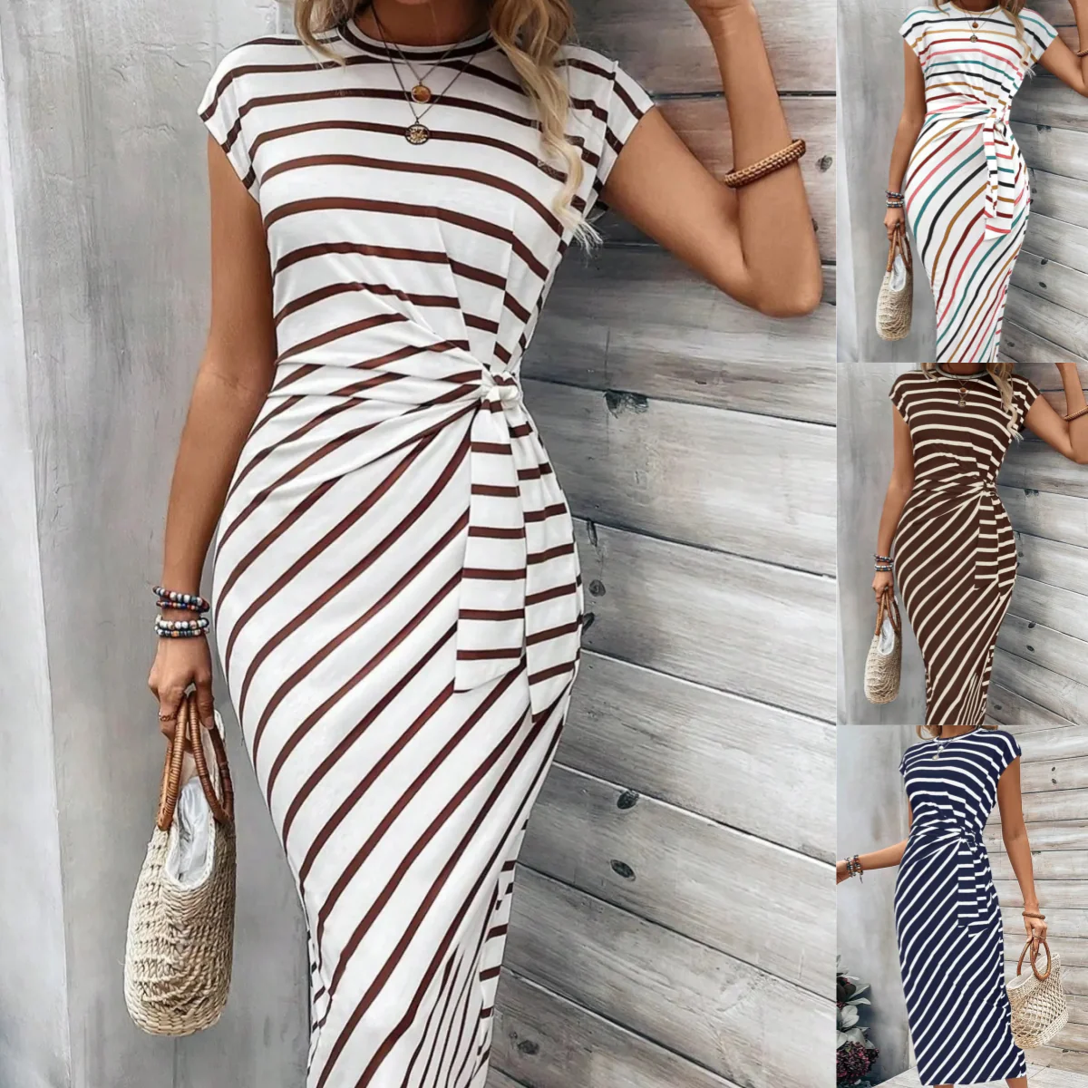 Leoparden-gestreiftes Maxikleid mit Farbblock und verstellbarer Taille - Image 3