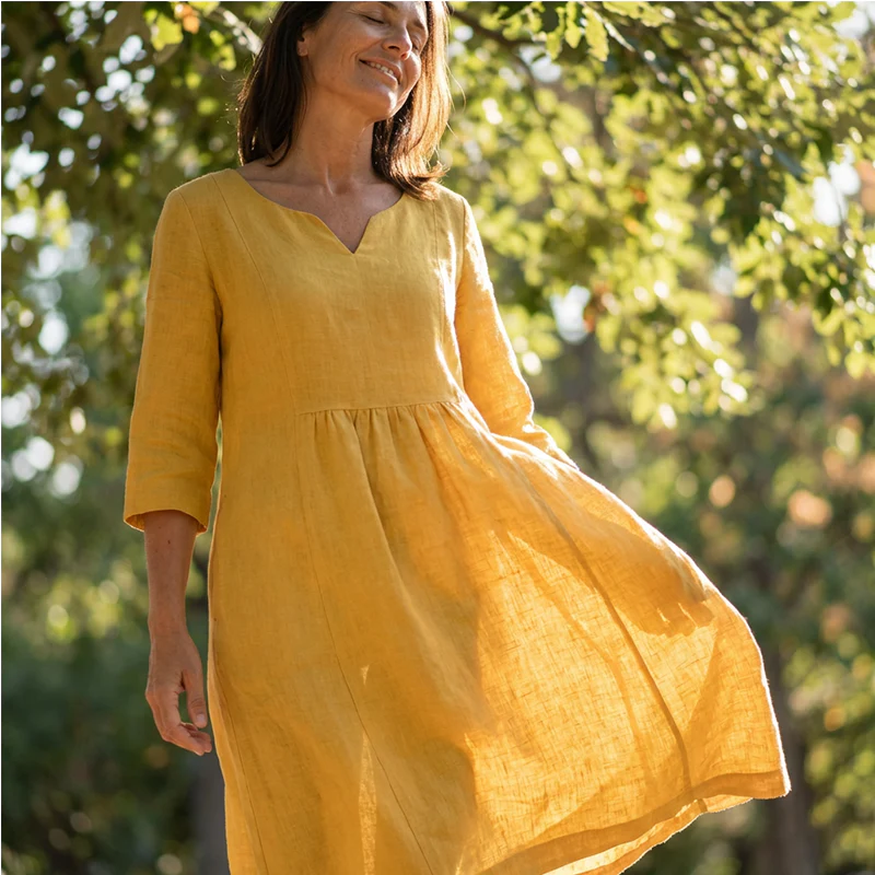 Luna – Damen Atmungsaktives Midikleid mit V-Ausschnitt und Taschen