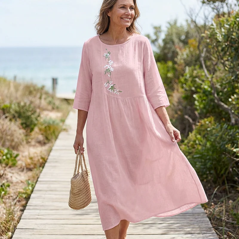 Maya – Legeres Midikleid mit zarter Stickerei