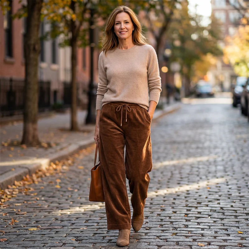 Mila — Cordhose mit weitem Bein und verstellbarem Bund - Image 9