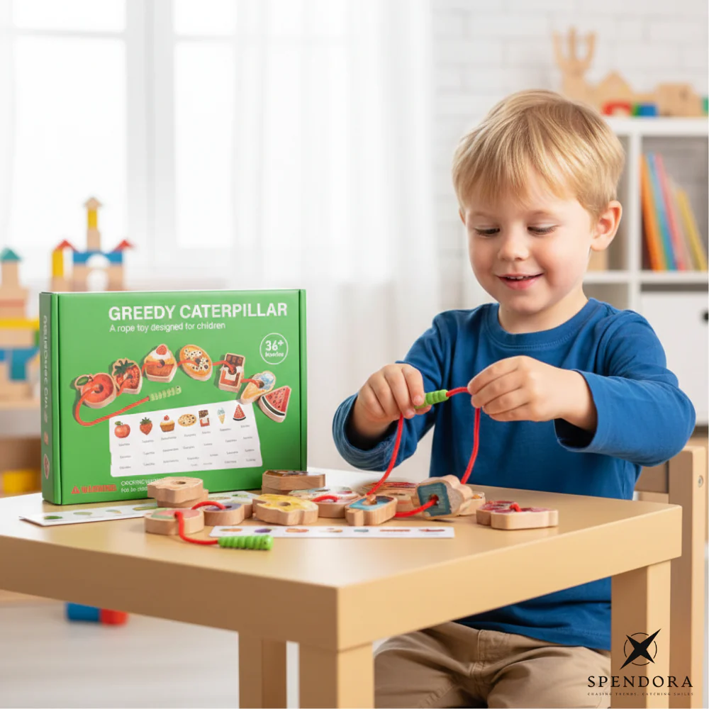 MiniMondo – Holz Fädelspiel Raupe | 50% RABATT