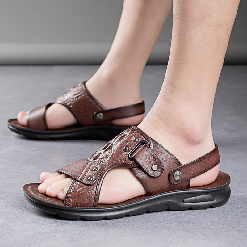 Noah – Men’s Leather Sandals with Massage Footbed - Image 9