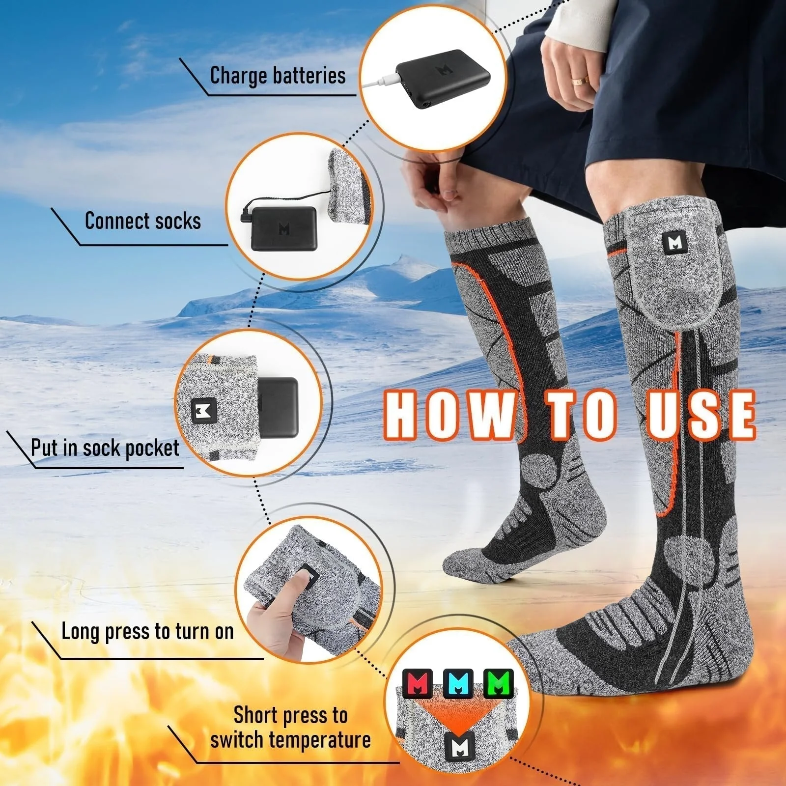 Nolan – Wiederaufladbare Heizsocken mit langanhaltender Wärme - Image 5