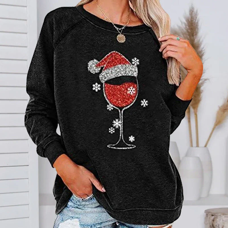 Weihnachts-Sweatshirt mit Weinglas-Print | 50% RABATT