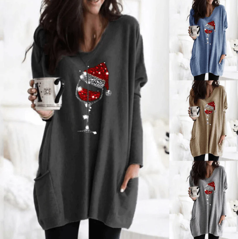 Wein & Weihnachtsmütze Sweatshirt für Frauen | 50% RABATT - Image 4